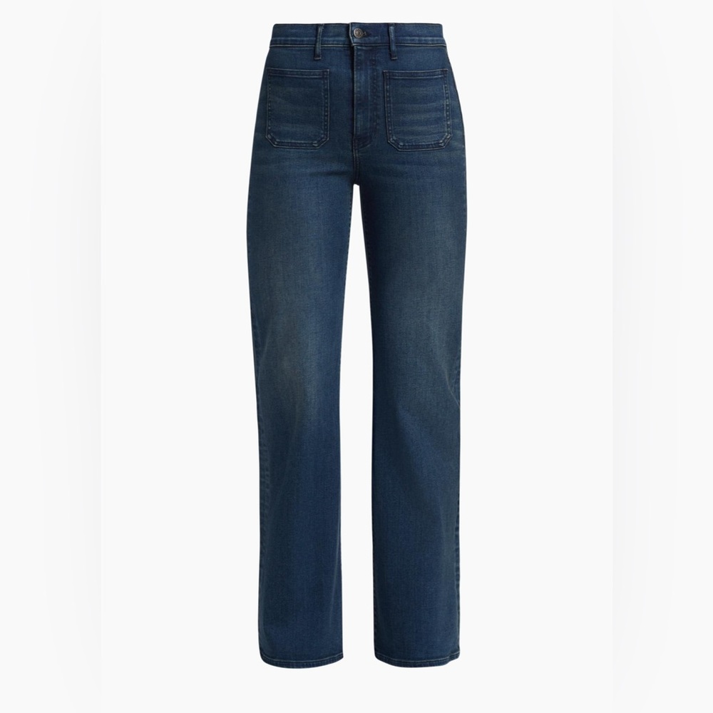 Veronica Beard-Crosbie Patch-Pocket Slim Wide-Leg Jean-Size 32